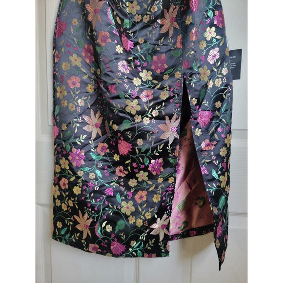 NWT Lulus Make A Move Black Satin Floral Jacquard Strapless Midi Dress Small - Picture 7 of 11